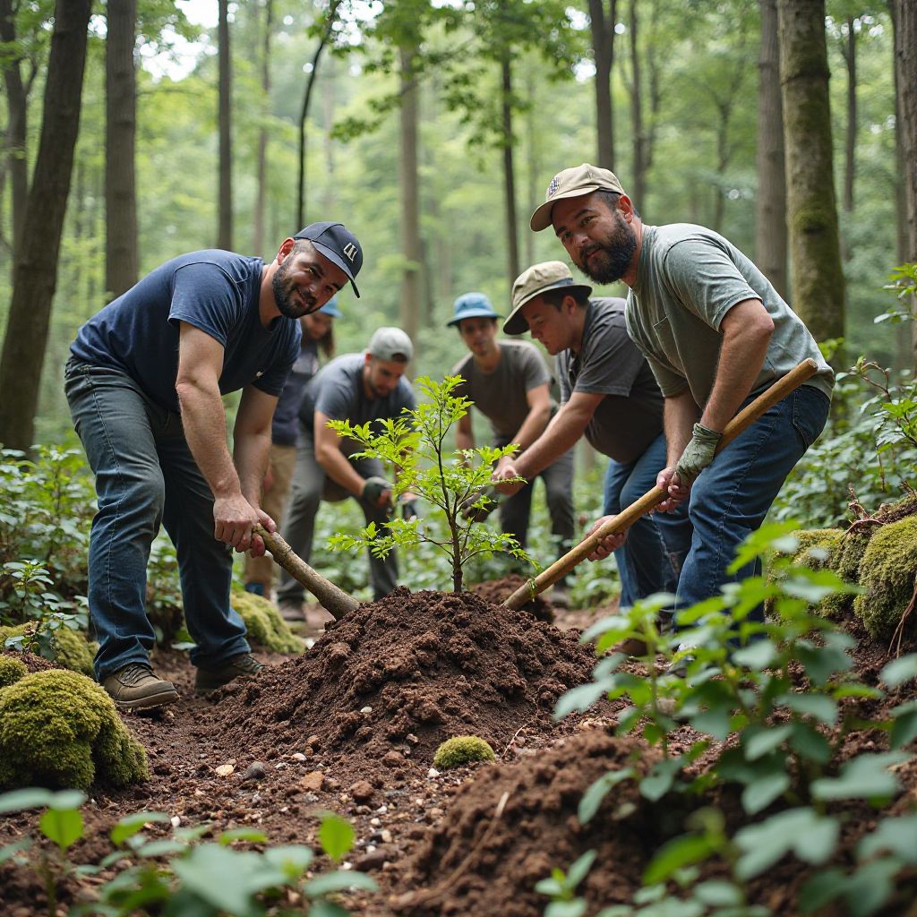 Volunteers planting native tree species